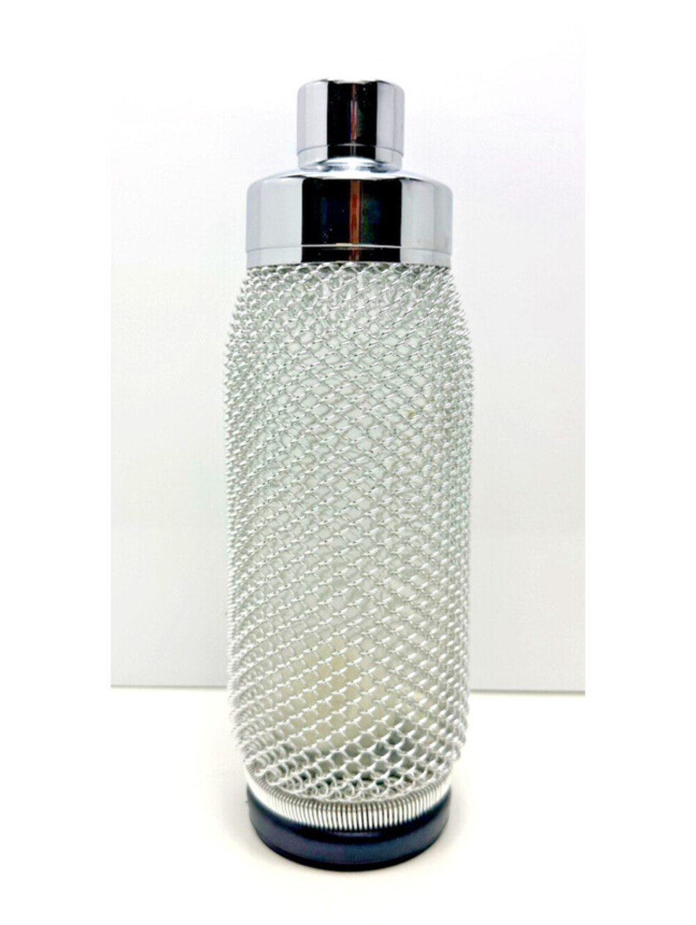 Vtg Mesh Wrapped Glass Chrome Cocktail Shaker 9.5" Merkuria Czech 80s LIKE NEW